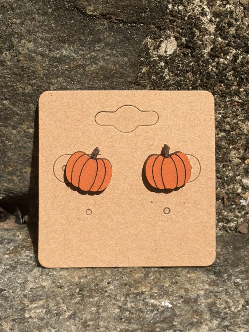 NEW Pumpkin Patch Wooden Stud Earrings Sterling Silver Fall Autumn Lightweight